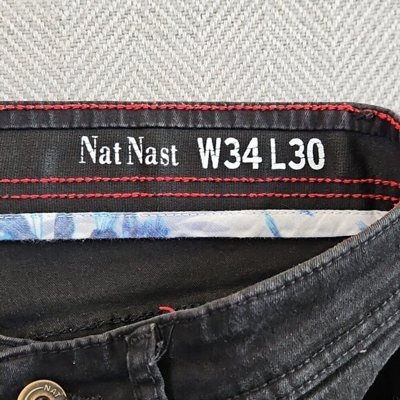 Nat Nast Jeans Men's 34x30 Black Straight Baggy Loose Skater Goth Grunge Emo Y2K - Picture 13 of 16
